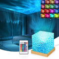 Luminária de mesa giratória com efeito de ondulação na água em 16 cores RGB, ideal para criar atmosfera no quarto com luz e sombra. Também funciona como luz noturna de cabeceira.
