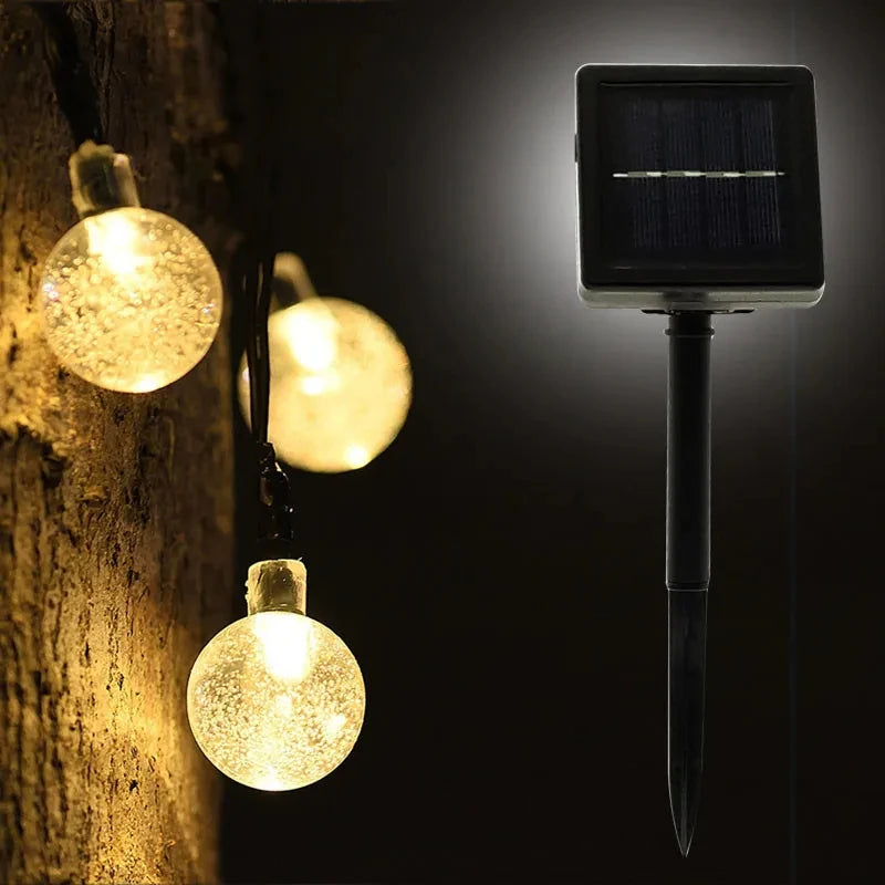 Luzes de Natal solares com bolas de cristal LED, 10 metros, à prova d'água, para decoração de Natal, casamentos, jardins, gramados e árvores. Ideal para decoração externa.