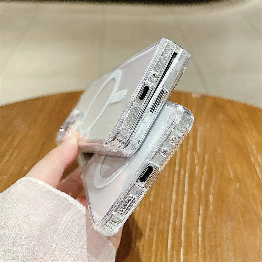 Capa protetora magnética transparente Magsafe para Samsung Z Fold 5 4 6 3 Flip 6 4 5 3 5G com carregamento sem fio.