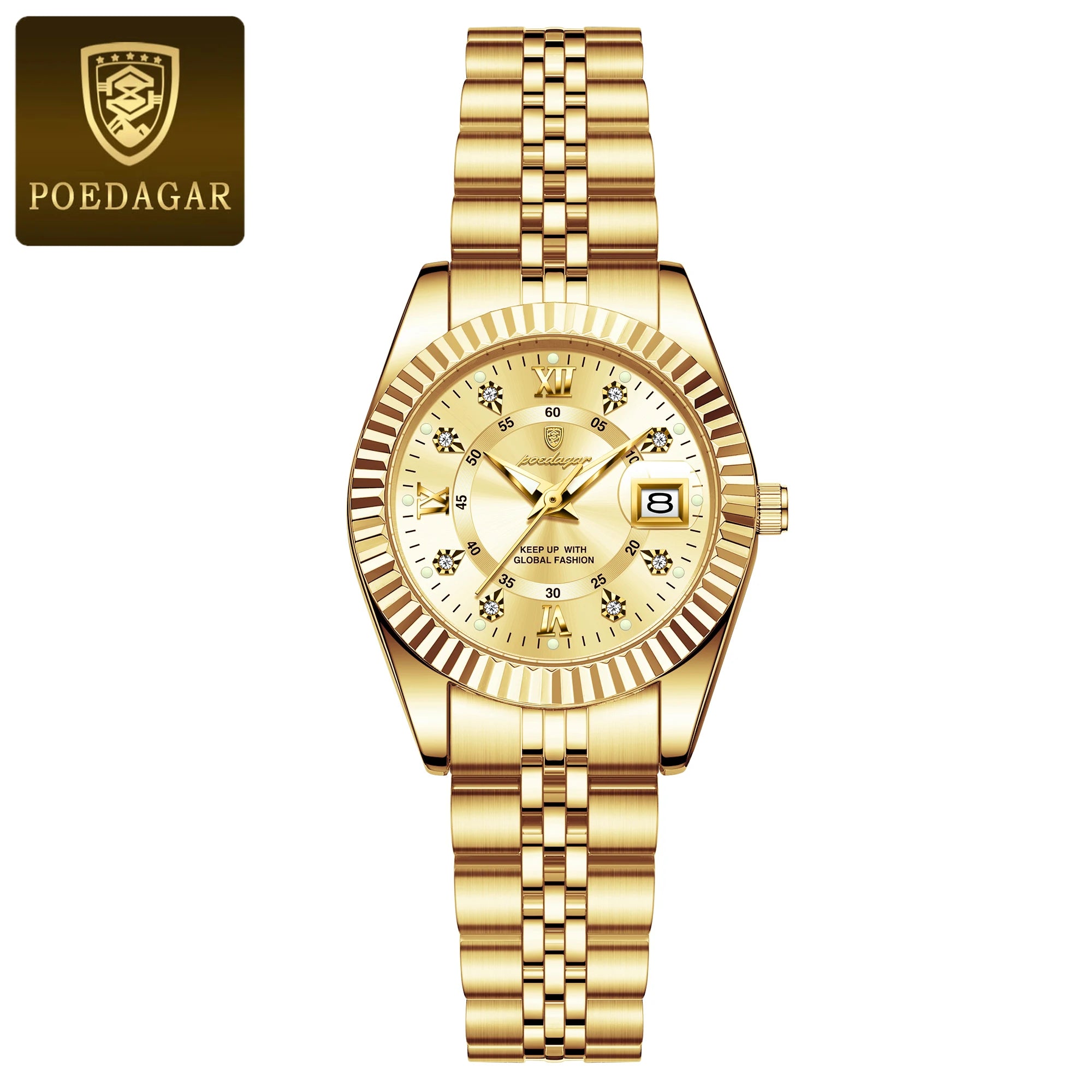 Relógio feminino de luxo POEDAGAR, à prova d'água, em aço inoxidável, com mostrador luminoso e data. Relógio de quartzo elegante e moderno para mulheres.