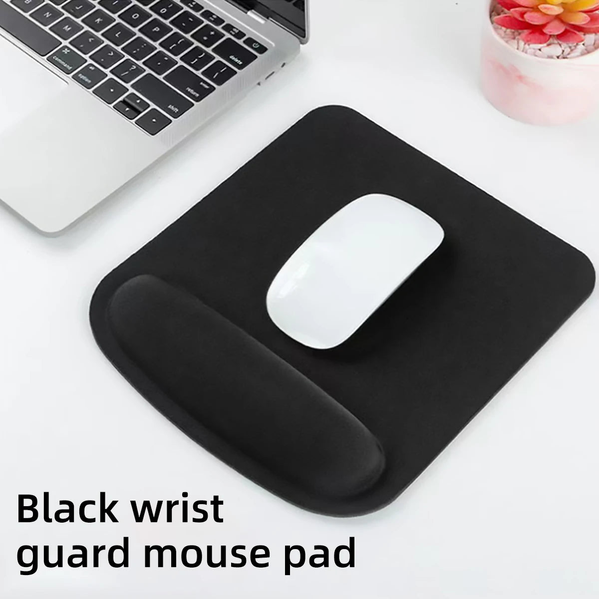 Mouse pad quadrado com apoio de pulso em EVA antiderrapante, macio e confortável para uso no escritório.