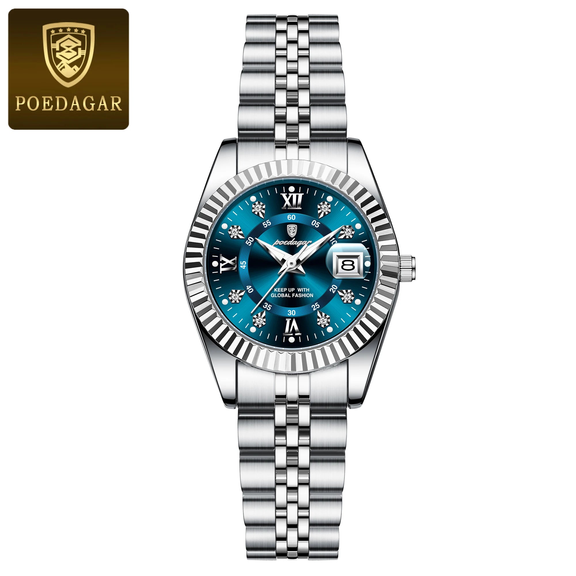 Relógio feminino de luxo POEDAGAR, à prova d'água, em aço inoxidável, com mostrador luminoso e data. Relógio de quartzo elegante e moderno para mulheres.