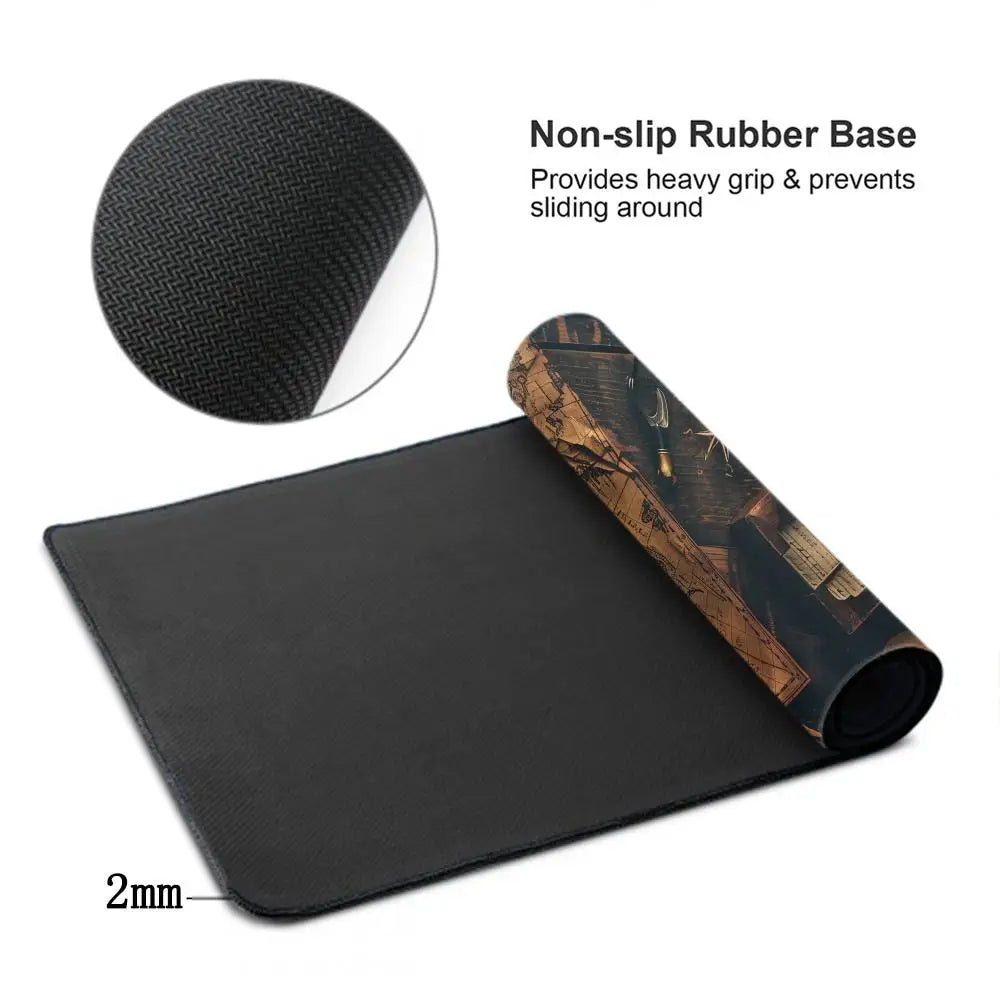Mousepad XXL Vintage Steampunk com Design de Bússola, Tamanho Grande, para Jogos e Escritório, com Bordas Costuradas Antiderrapantes, Ideal para Gamers e Uso Doméstico.