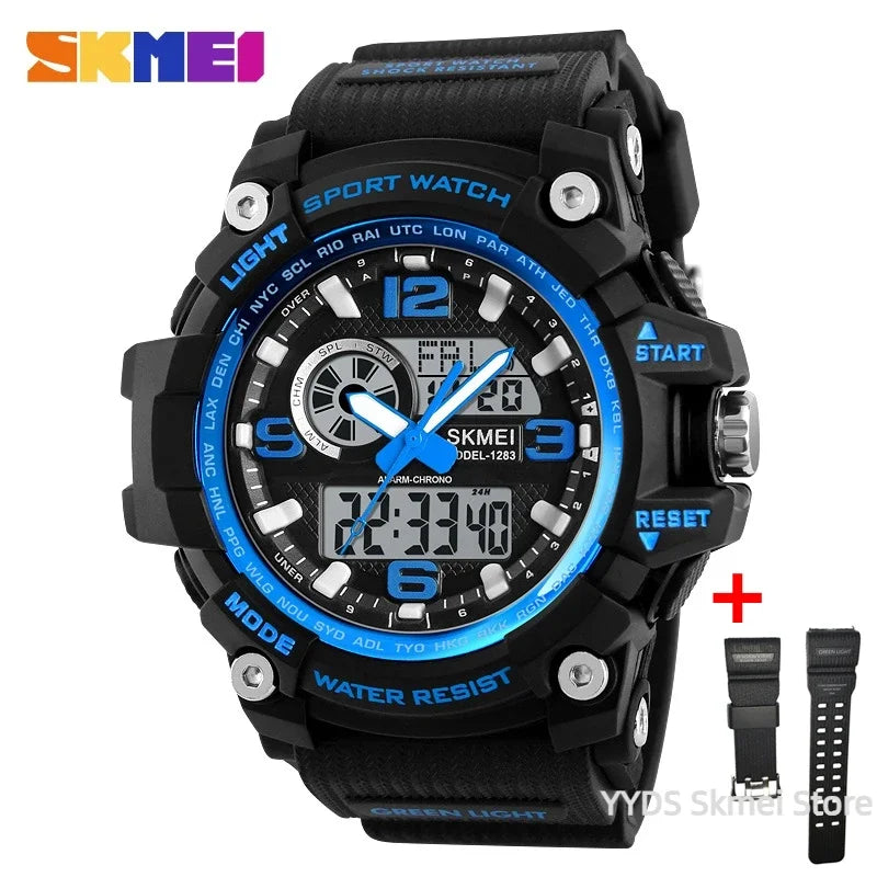 SKMEI 1283 Quartz Digital Watch Men Military Waterproof Sports Mens Watches Luxury Brand Reloj two Time Electronic Wristwatches