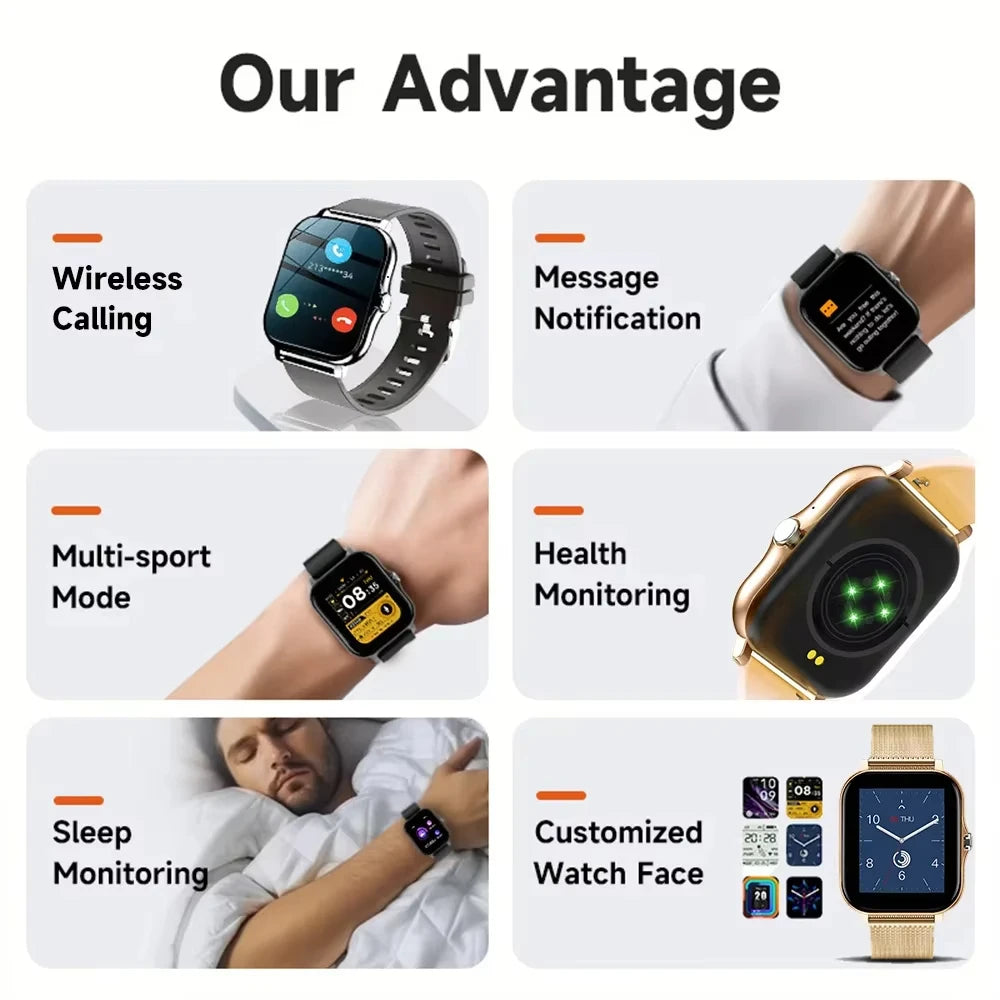 LAXASFIT 2025 Novo Smartwatch com Bluetooth, Tela Sensível ao Toque, Monitor de Frequência Cardíaca, Relógio Inteligente para Esportes e Fitness, Presente Ideal para Homens e Mulheres