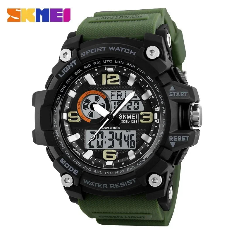 SKMEI 1283 Quartz Digital Watch Men Military Waterproof Sports Mens Watches Luxury Brand Reloj two Time Electronic Wristwatches