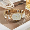 Relógio Feminino Retrô com Strass – Pulseira de Aço Inoxidável Dourado