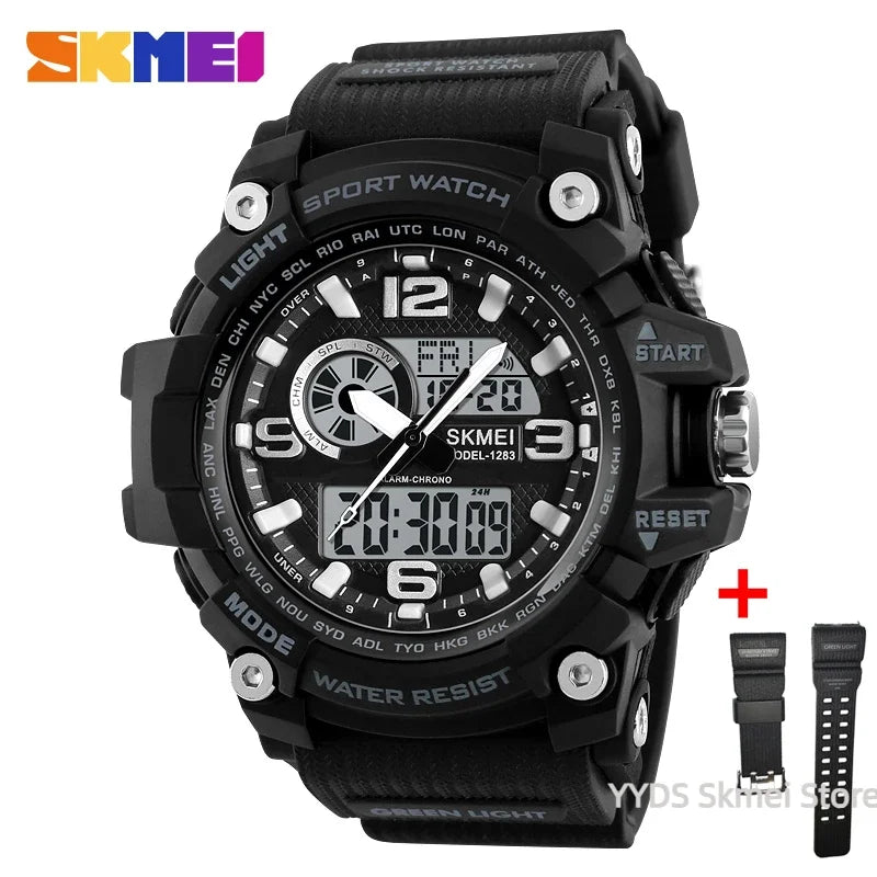 SKMEI 1283 Quartz Digital Watch Men Military Waterproof Sports Mens Watches Luxury Brand Reloj two Time Electronic Wristwatches