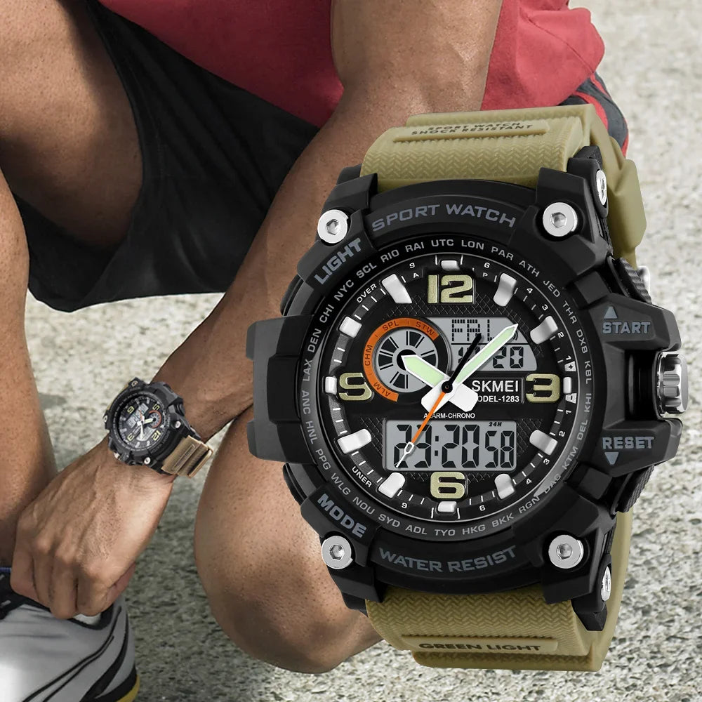 SKMEI 1283 Quartz Digital Watch Men Military Waterproof Sports Mens Watches Luxury Brand Reloj two Time Electronic Wristwatches