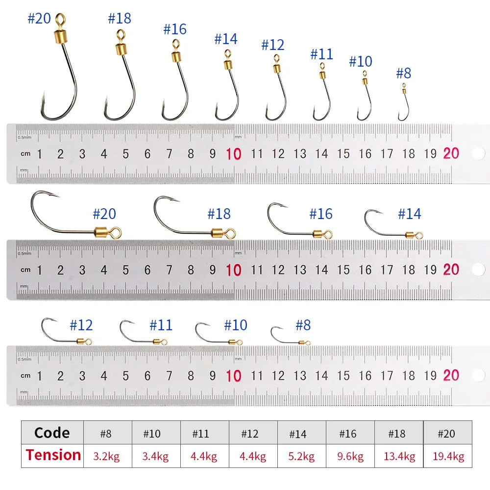 Conjunto de 10 anzóis de pesca com rolamento giratório, anzol circular simples, anzol de aço carbono de alta resistência com farpa para pesca de carpa, para uso em pesca marítima.
