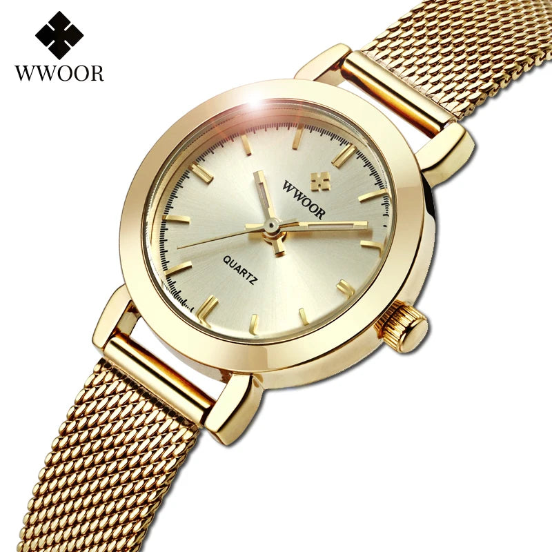 WWOOR Relógio Feminino de Luxo com Pulseira Mesh em Aço Inoxidável – Resistente à Água 3 Bar