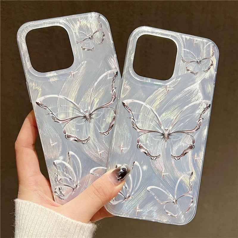 Capa de celular borboleta prateada para Huawei Honor 90 8X 9X 80 70 50 X7 Y9S Y9 Prime 2019 PSMART 2021. Capa à prova de choque.