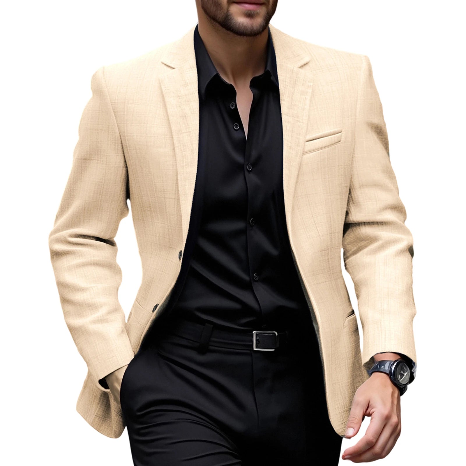 Men s Casual Blazer Single Button Stylish Solid Lapel V Neck Long Sleeve Sport Coats for Spring and Fall