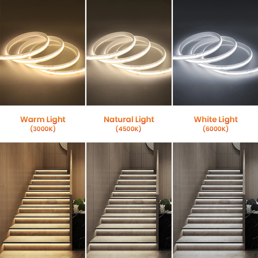 IP68 Waterproof COB Strip 12V 24V 320Leds/M RA90 3000K 4000K 6000K Home Garden Decor Flexible Ribbon Rope LED Light 1M 10M 20M
