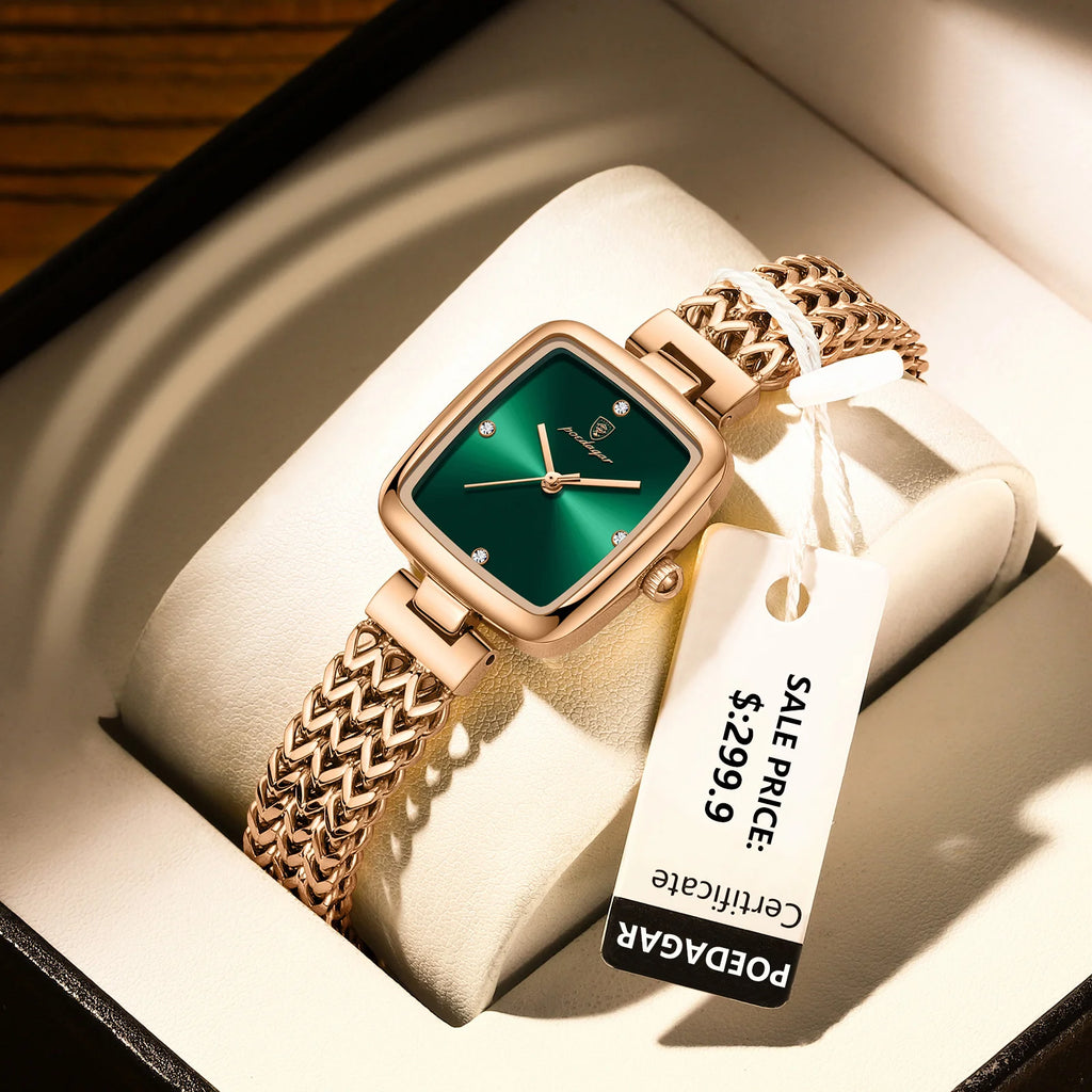 POEDAGAR Relógio Feminino Quadrado de Luxo – Aço Inoxidável Resistente à Água