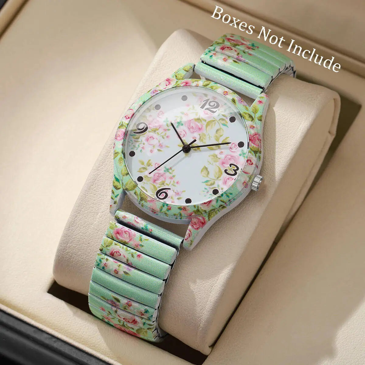 Relógio Feminino com Estampa Floral e Pulseira Elástica – Quartzo Fashion