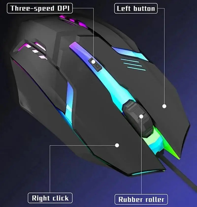 Mouse gamer com fio USB retroiluminado por LED, modelo 20251 PC ITLY M01, para desktop, laptop e computador de escritório.
