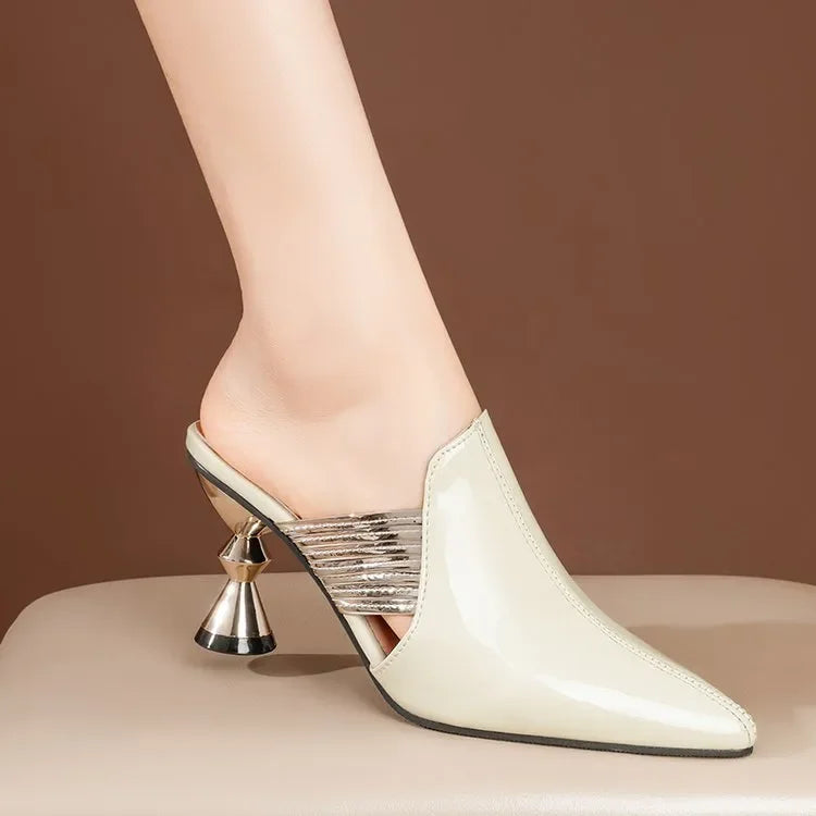 Sapatos Femininas Women Cute Pointed Toe Beige Spring & Summer Slip on Stiletto Heel Shoes Lady Cool Comfort Stylish Pumps E1361