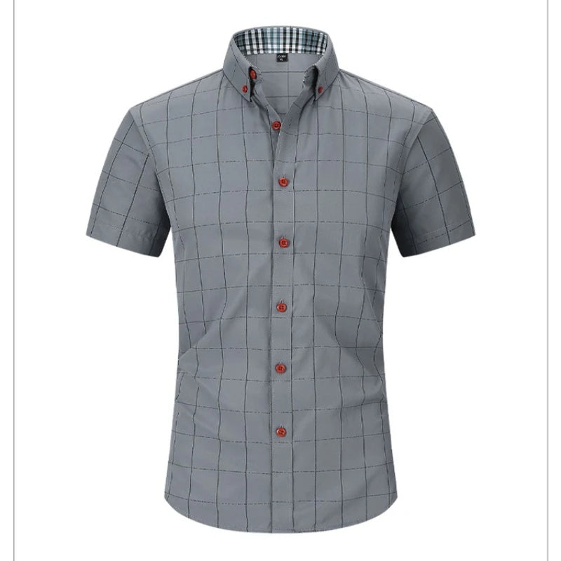 Men's Cotton Plaid Shirts Short Sleeves Soft Regular Fit Formal Dress Shirt Men Social Blouse Tops Summer Business Male Clothes