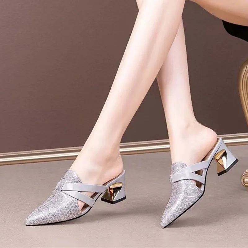 Sapatos Femininas Women Cute Pointed Toe Beige Spring & Summer Slip on Stiletto Heel Shoes Lady Cool Comfort Stylish Pumps E1361
