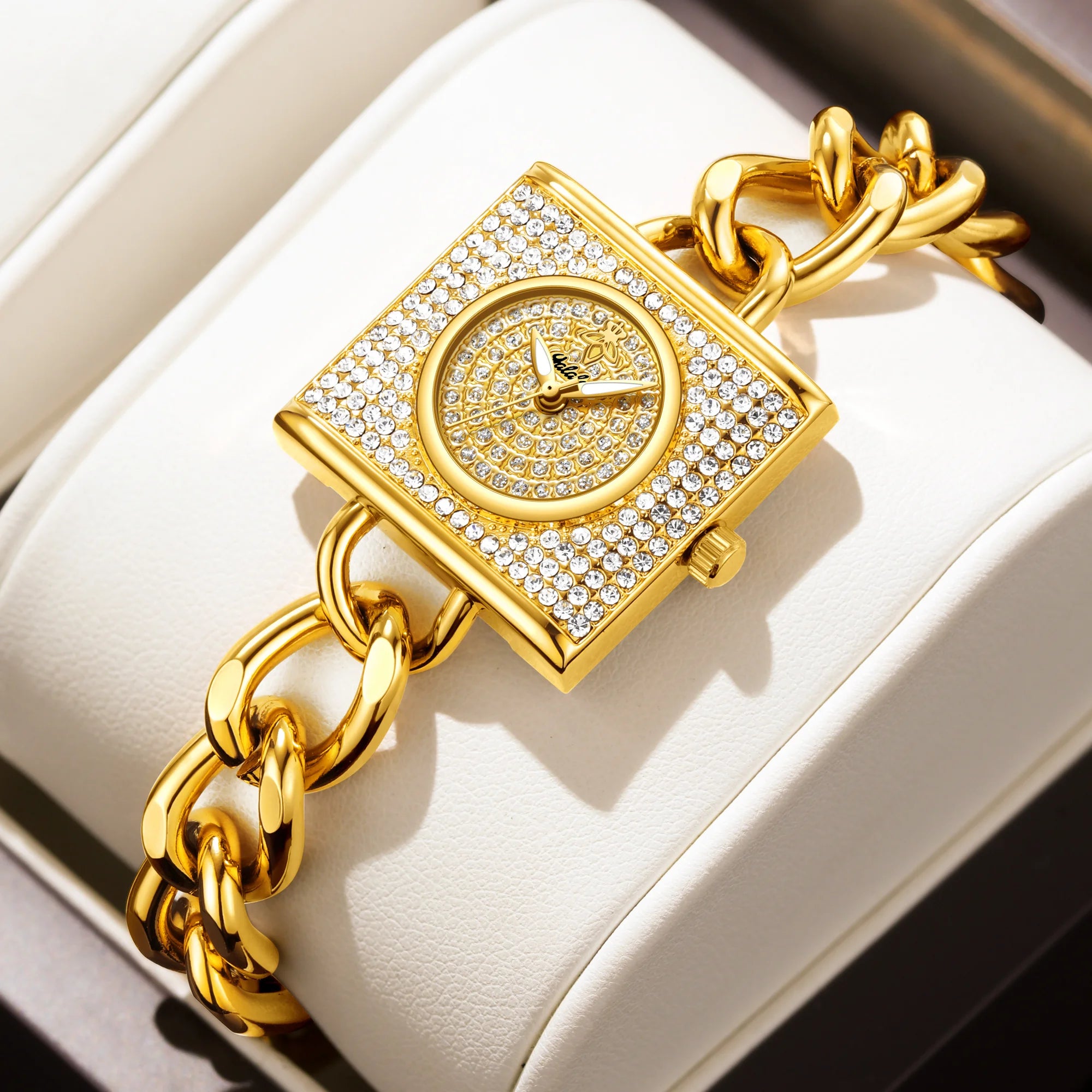 YaLaLuSi Relógio Feminino de Luxo com Cristais e Diamantes – Banho Iônico a Vácuo