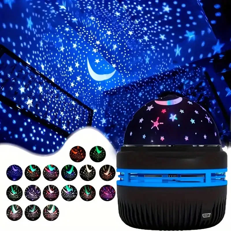 Projetor de céu estrelado LED colorido, bola mágica de luz galáctica, lua e estrelas, luz noturna, lâmpada de ambiente para quarto, decoração de casa