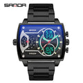 Gold Big Dial Three Time Men Wrist Watches Stainless Steel Men Sports Digital Military Quartz Watch Luminous Male Clock Dropship