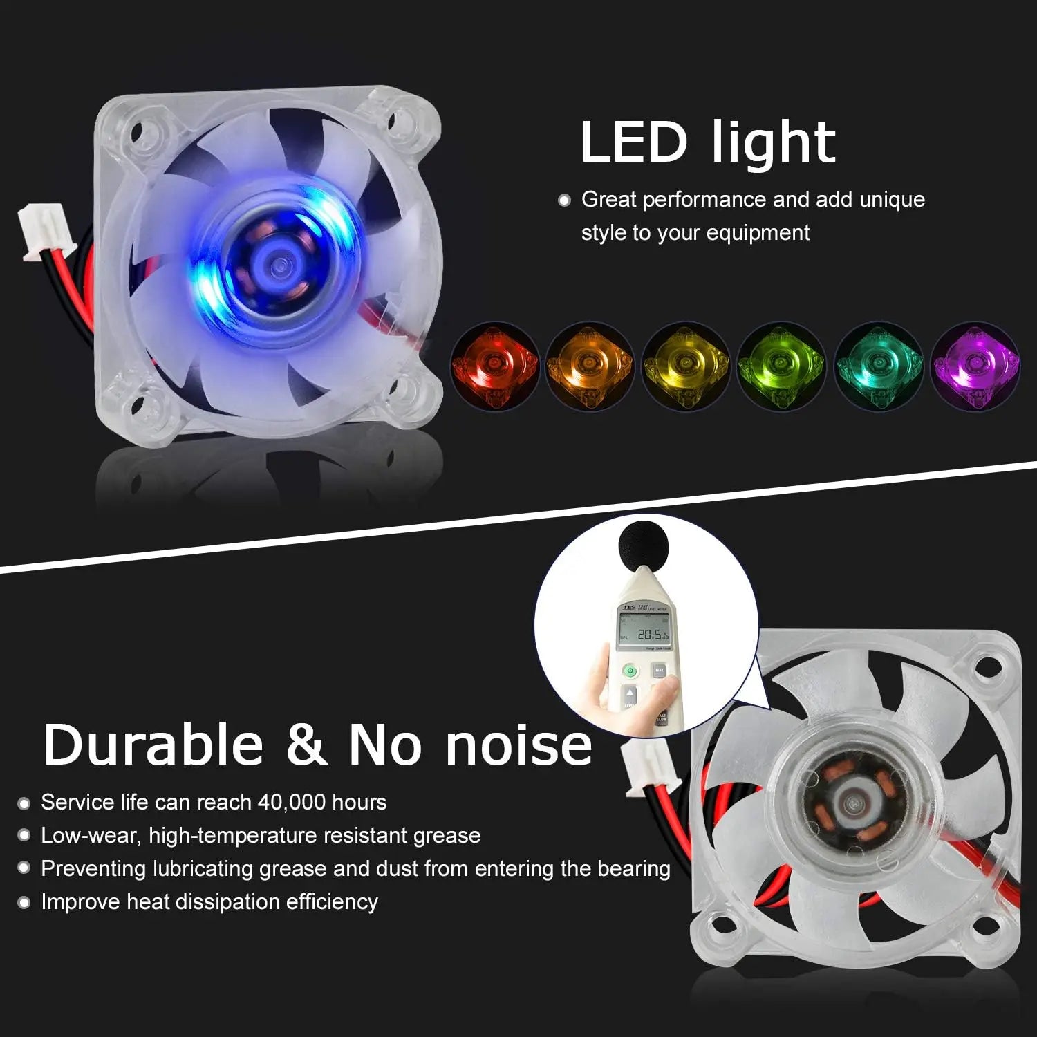 2 unidades de ventoinha RGB de 40 mm, 12 V/24 V, para Ender 3. Atualização para ventoinhas de 24 volts com LED colorido, rolamento hidráulico 4010, compatível com Ender 3 Pro e 3X CR-10S.