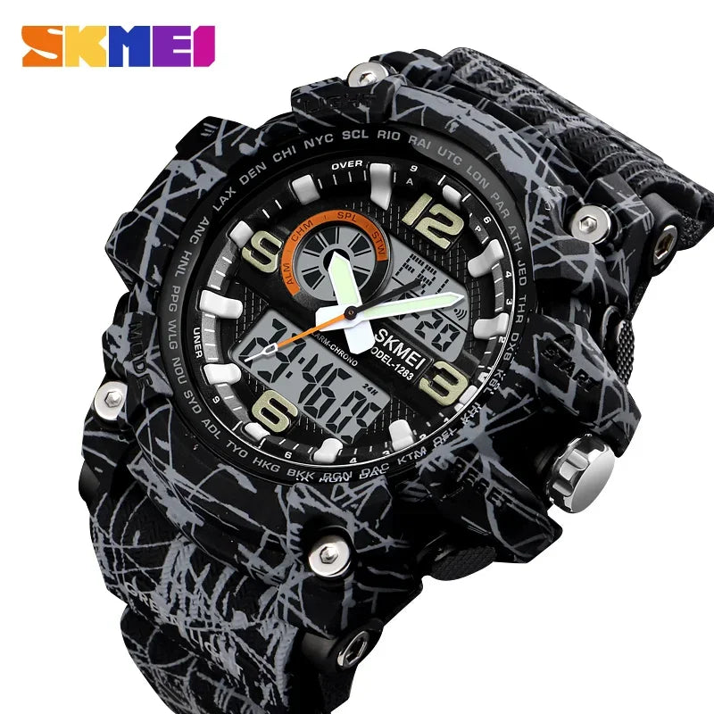 SKMEI 1283 Quartz Digital Watch Men Military Waterproof Sports Mens Watches Luxury Brand Reloj two Time Electronic Wristwatches