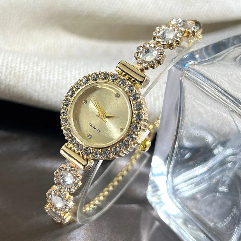 Elegant Women Watches Fashion Rhinestone Flowers Bracelet Ladies Quartz Wristwatch Reloj Mujer Girls Clock Gift
