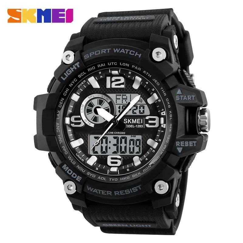 SKMEI 1283 Quartz Digital Watch Men Military Waterproof Sports Mens Watches Luxury Brand Reloj two Time Electronic Wristwatches