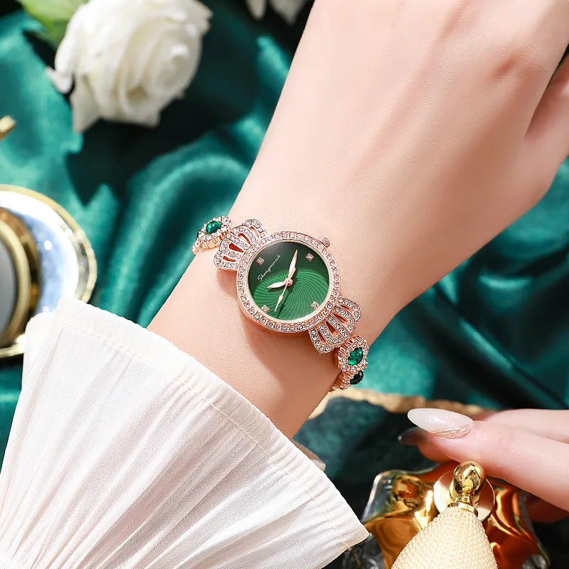 Relógio Feminino Bracelete com Coroa – Joias Quartzo Luxo Leve Elegante
