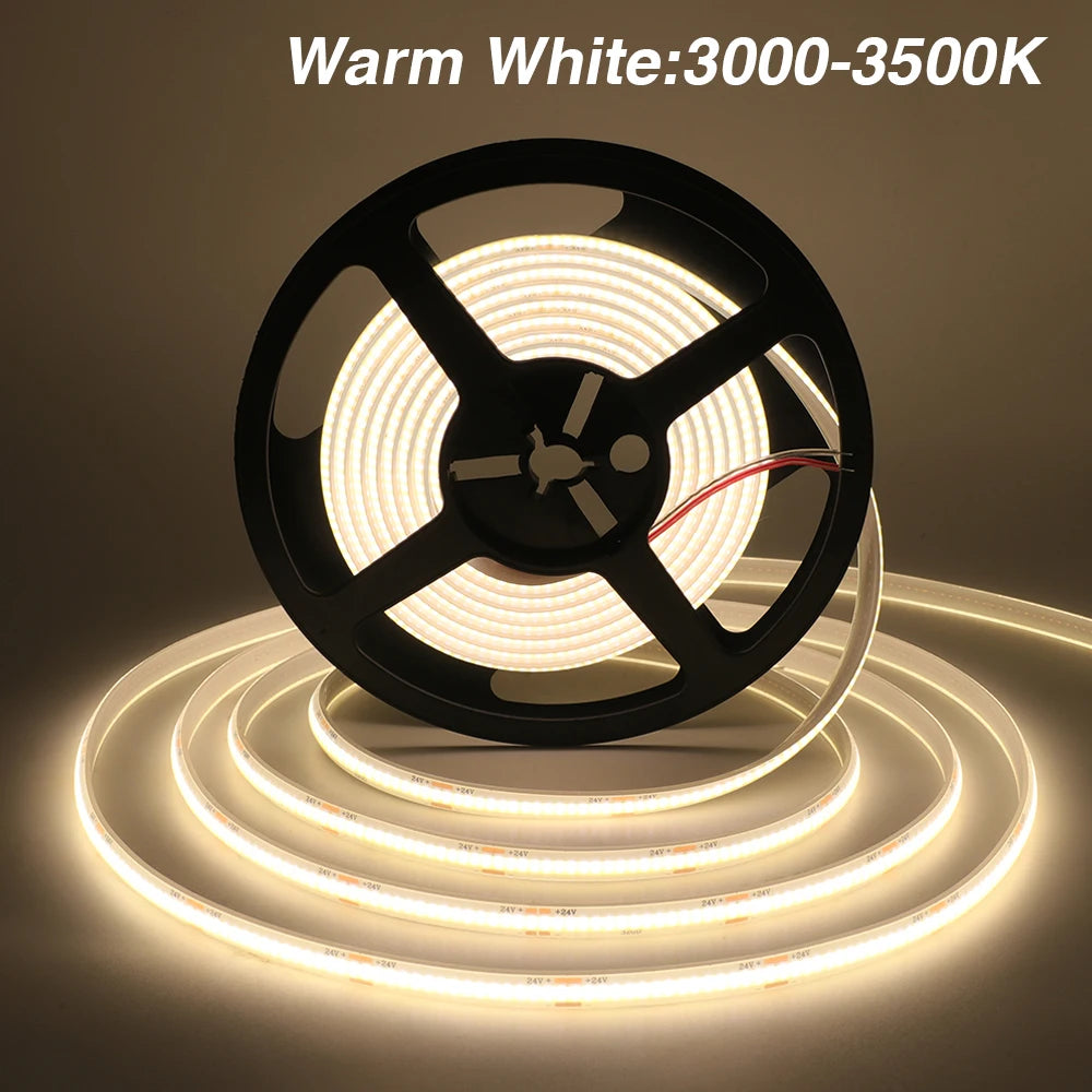 IP68 Waterproof COB Strip 12V 24V 320Leds/M RA90 3000K 4000K 6000K Home Garden Decor Flexible Ribbon Rope LED Light 1M 10M 20M