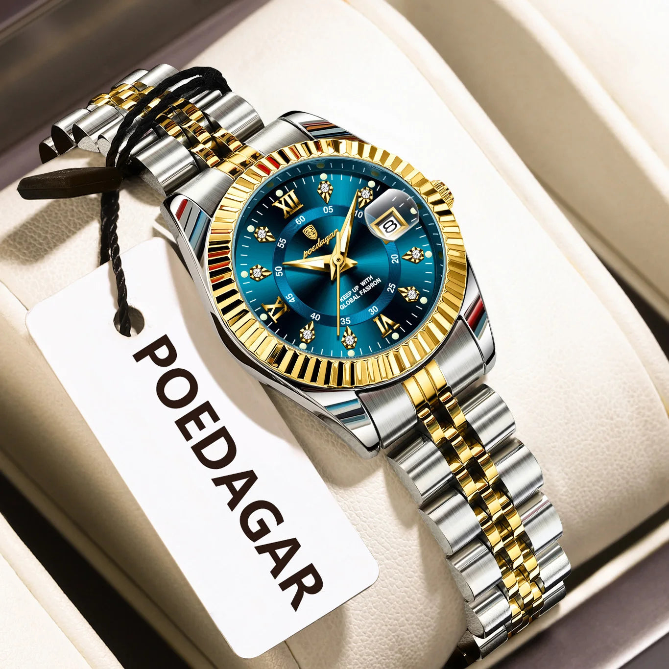 Relógio feminino de luxo POEDAGAR, à prova d'água, em aço inoxidável, com mostrador luminoso e data. Relógio de quartzo elegante e moderno para mulheres.