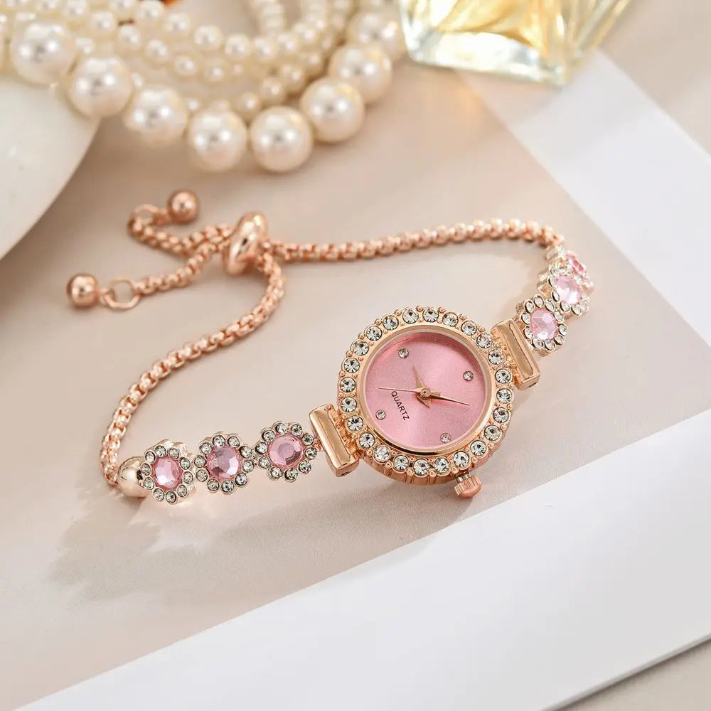 Elegant Women Watches Fashion Rhinestone Flowers Bracelet Ladies Quartz Wristwatch Reloj Mujer Girls Clock Gift
