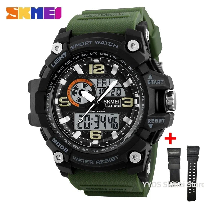 SKMEI 1283 Quartz Digital Watch Men Military Waterproof Sports Mens Watches Luxury Brand Reloj two Time Electronic Wristwatches