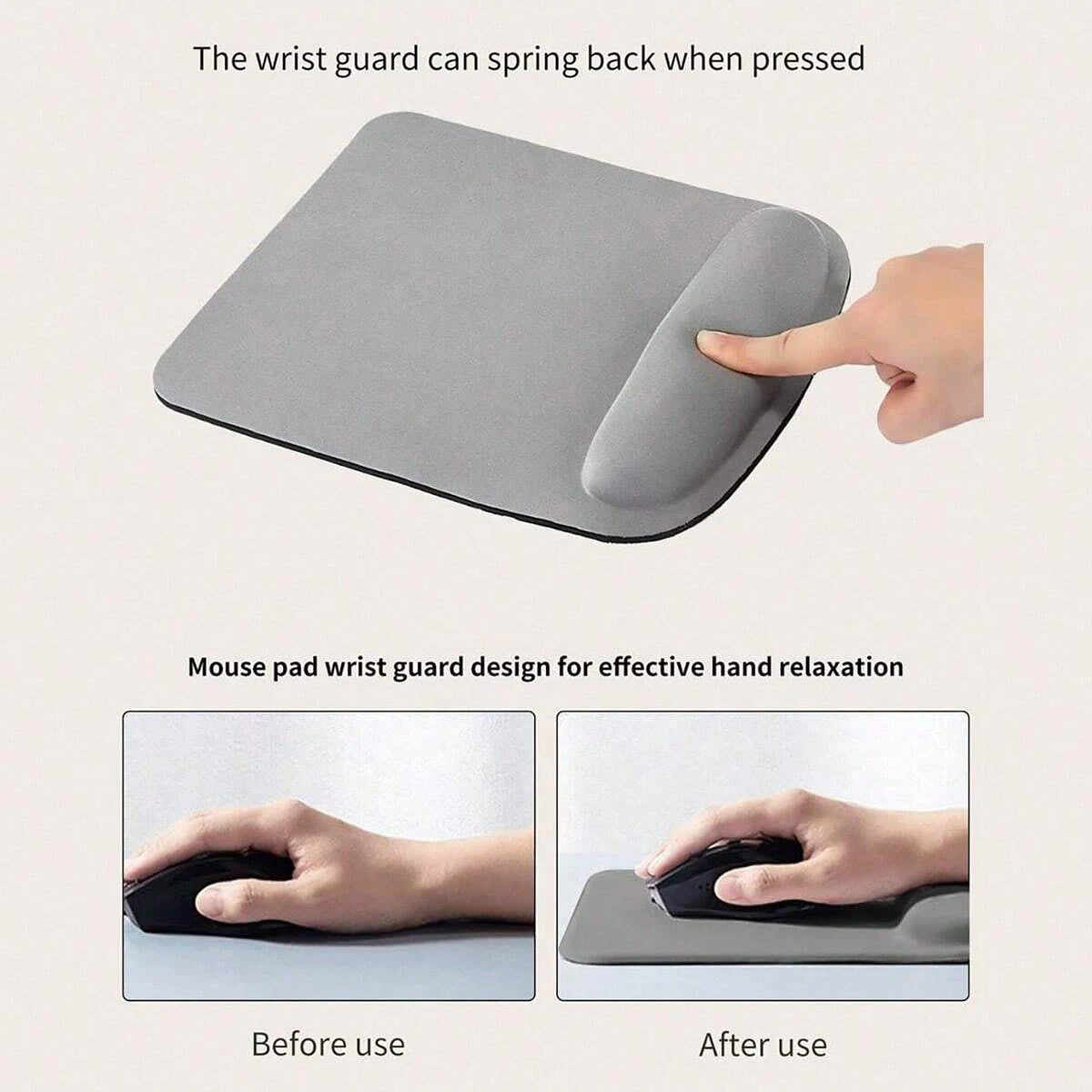Mouse pad quadrado com apoio de pulso em EVA antiderrapante, macio e confortável para uso no escritório.