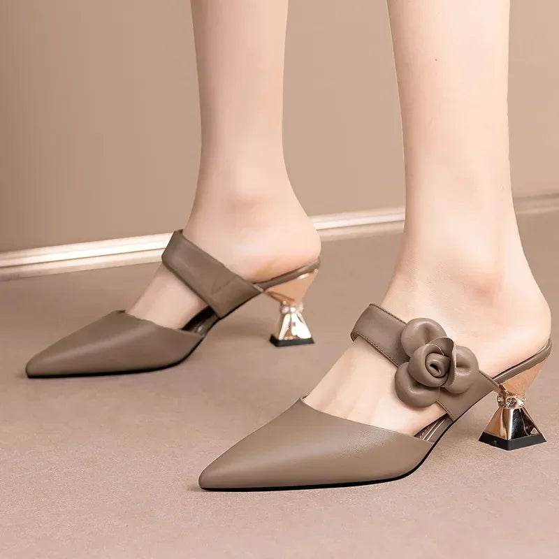 Sapatos Femininas Women Cute Pointed Toe Beige Spring & Summer Slip on Stiletto Heel Shoes Lady Cool Comfort Stylish Pumps E1361