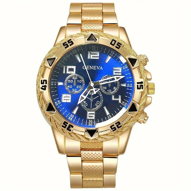 Conjunto de 4/1 relógio masculino moderno de quartzo - pulseira de aço inoxidável, caixa redonda em liga de zinco, esportivo eletrônico