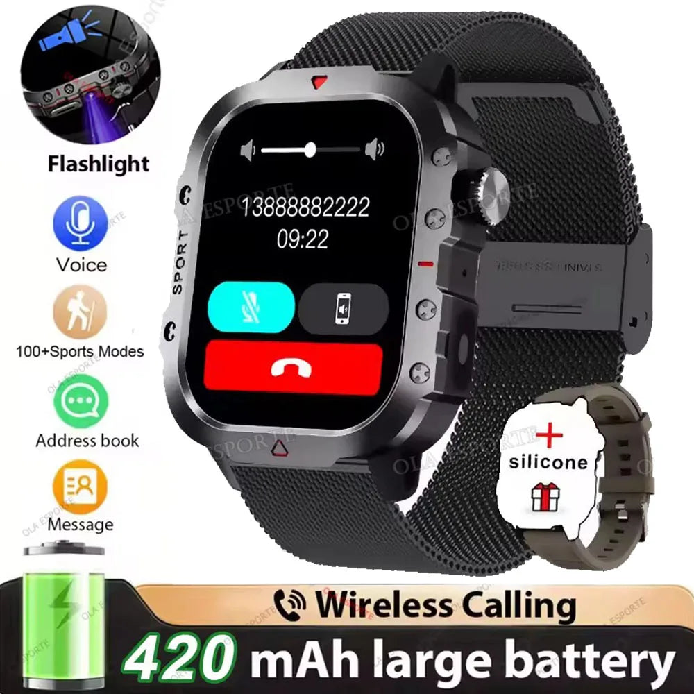 2026 New Military-grade Smart Watch Men GPS Flashlight 3ATM Waterproof Watch Bluetooth Call 100+Sport Outdoor Smartwatch Pk MA27