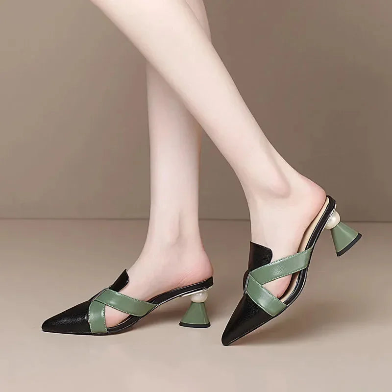 Sapatos Femininas Women Cute Pointed Toe Beige Spring & Summer Slip on Stiletto Heel Shoes Lady Cool Comfort Stylish Pumps E1361