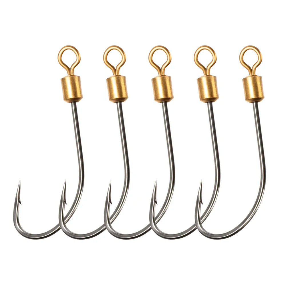 Conjunto de 10 anzóis de pesca com rolamento giratório, anzol circular simples, anzol de aço carbono de alta resistência com farpa para pesca de carpa, para uso em pesca marítima.