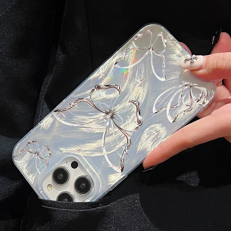 Capa de celular borboleta prateada para Huawei Honor 90 8X 9X 80 70 50 X7 Y9S Y9 Prime 2019 PSMART 2021. Capa à prova de choque.