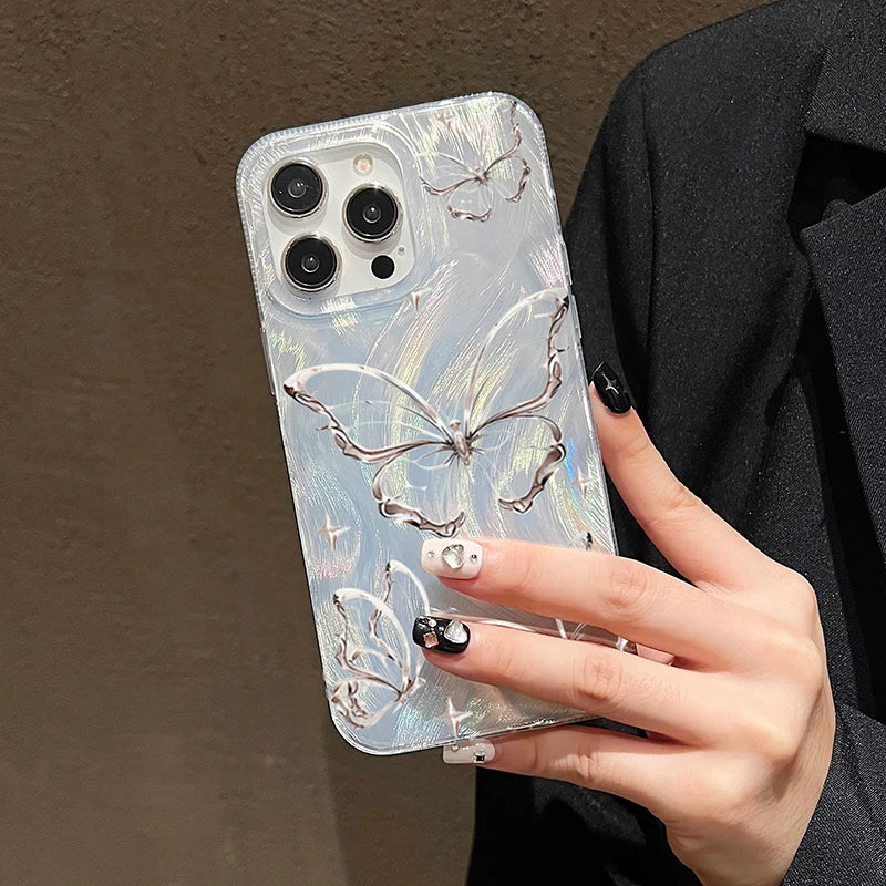 Capa de celular borboleta prateada para Huawei Honor 90 8X 9X 80 70 50 X7 Y9S Y9 Prime 2019 PSMART 2021. Capa à prova de choque.