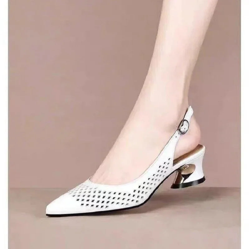 Sapatos Femininas Women Cute Pointed Toe Beige Spring & Summer Slip on Stiletto Heel Shoes Lady Cool Comfort Stylish Pumps E1361