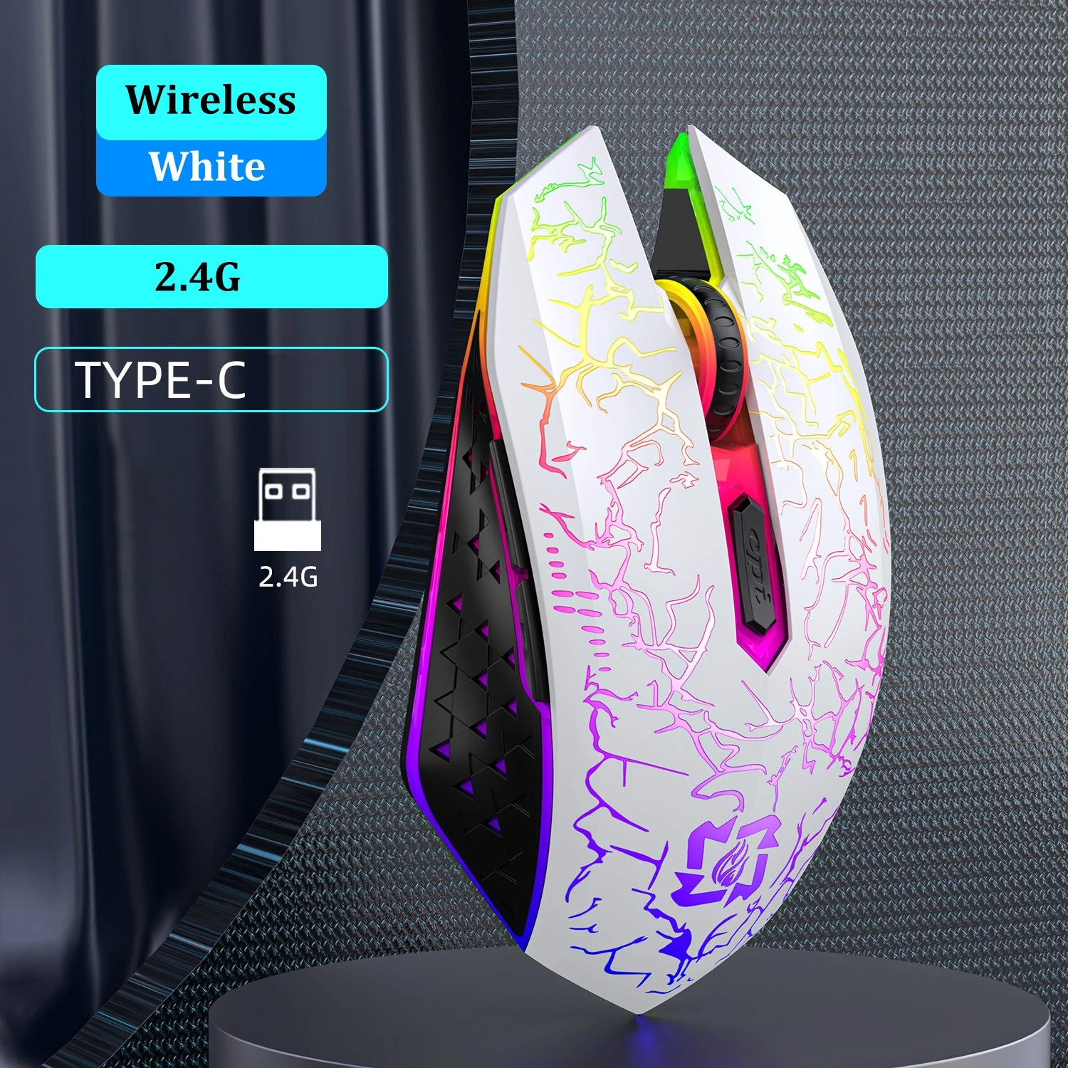 Mouse Bluetooth 5.2 RGB 2.4G Sem Fio com Modo Duplo para Jogos, 6 Botões, Silencioso, para MacBook, Tablet, Laptop e Computador.