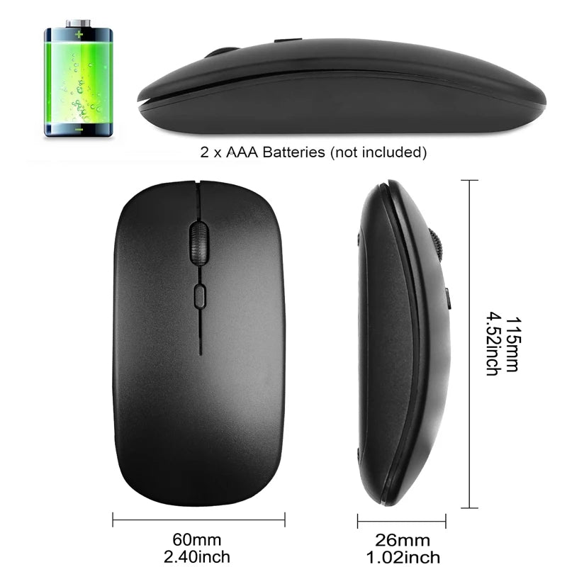 Mouse sem fio fino de 2,4 GHz, mouse óptico de 1600 DPI, mouse silencioso para jogos e escritório, mouse com design ergonômico e receptor USB para PC e laptop.