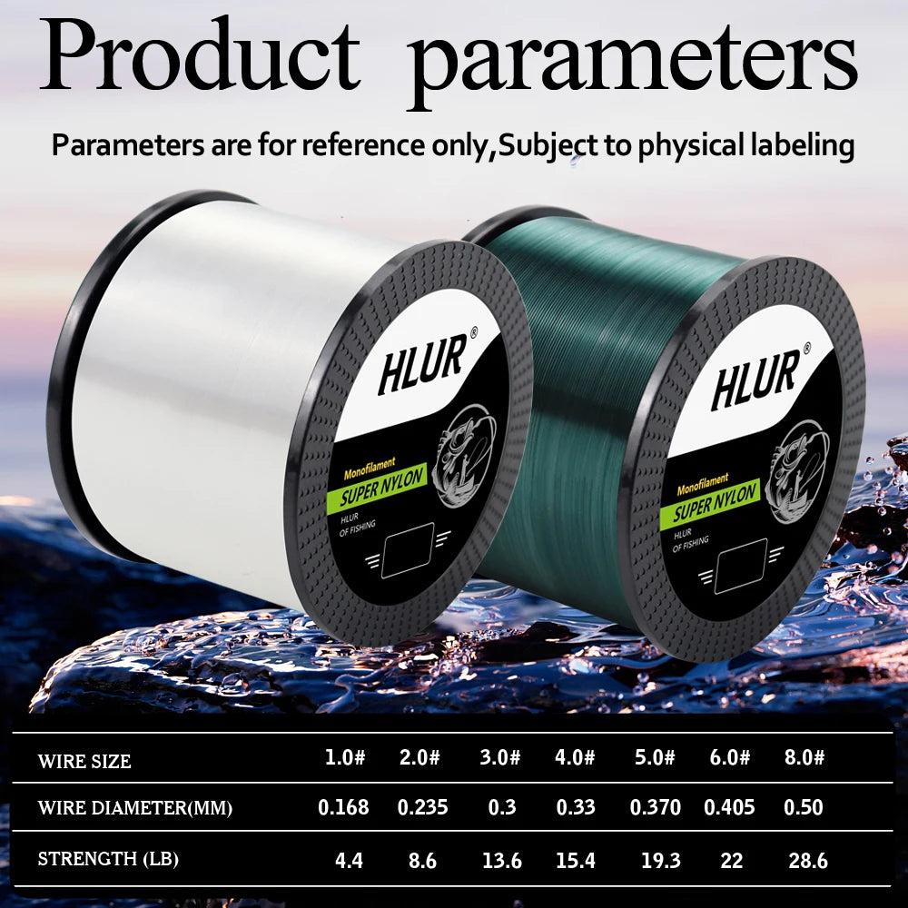 Linha de pesca HLUR 500m Super Strong Nylon Monofilamento de Alta Qualidade Resistente à Abrasão, Linha de Pesca Japonesa 4.4-28.6LB Fluorocarbono Afundante