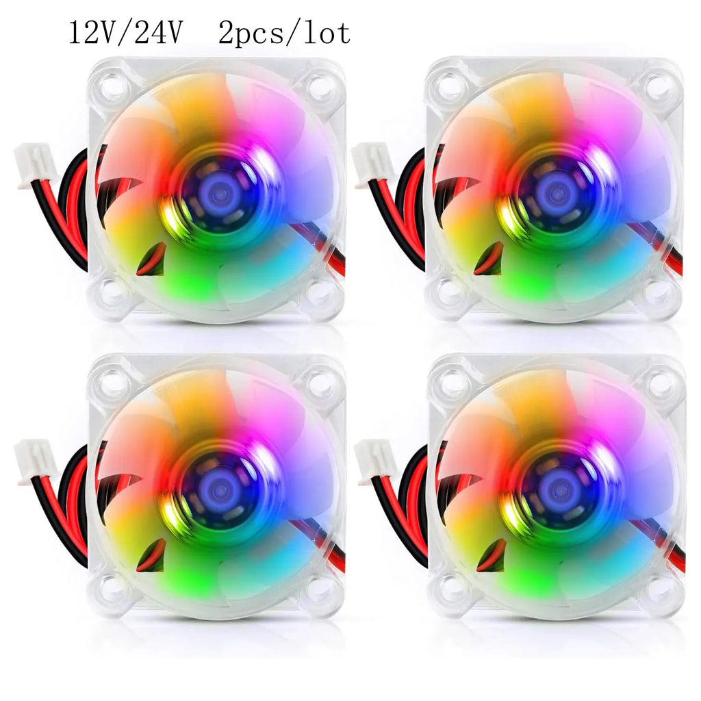 2 unidades de ventoinha RGB de 40 mm, 12 V/24 V, para Ender 3. Atualização para ventoinhas de 24 volts com LED colorido, rolamento hidráulico 4010, compatível com Ender 3 Pro e 3X CR-10S.