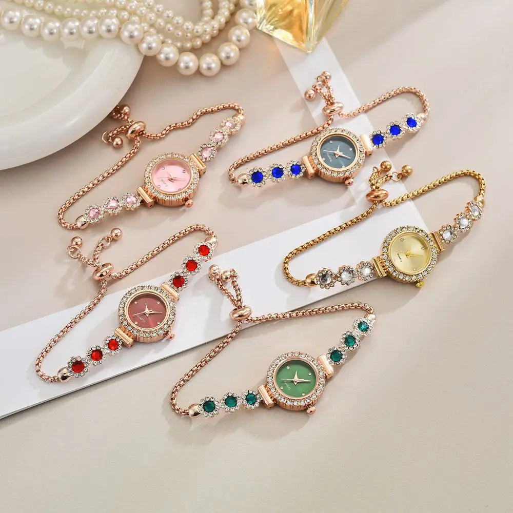 Elegant Women Watches Fashion Rhinestone Flowers Bracelet Ladies Quartz Wristwatch Reloj Mujer Girls Clock Gift